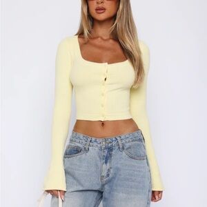 White Fox - Going On Replay Long Sleeve Cardi Lemon